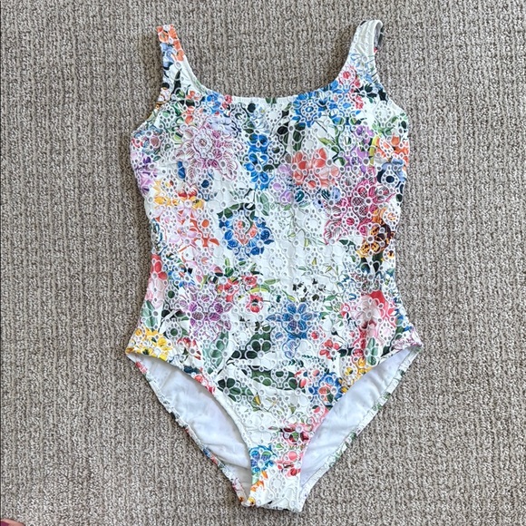 Johnny Was Floral Eyelet Multi-Colored Tank Style Swimsuit - Picture 1 of 11